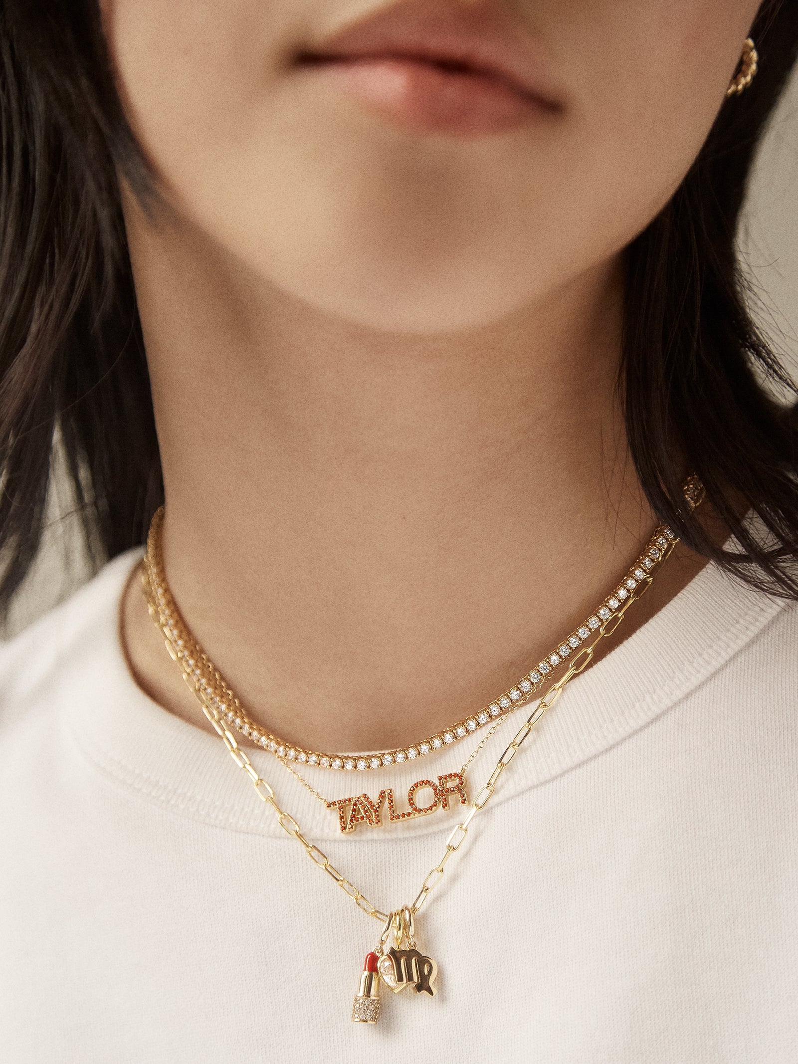 18K Gold Birthstone Custom Nameplate Necklace - Blue Zircon - Image 7