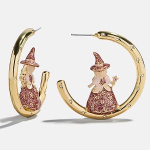 Good Witch Hoop Earrings - Gold/Pink