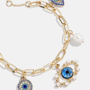 Evil Eye Charm Bracelet - Gold/Blue