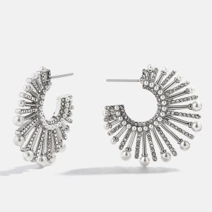 Jordan Sunburst Hoop Earrings - Silver/Pav??
