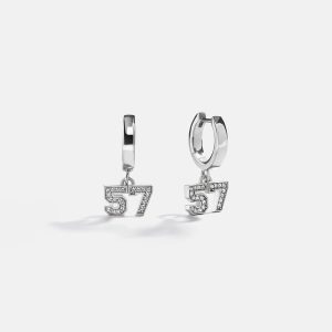 Varsity Number Custom Huggie Earrings - Silver Double Digit