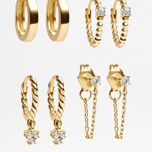 Luna 18K Gold Earring Set - Gold/Pav??
