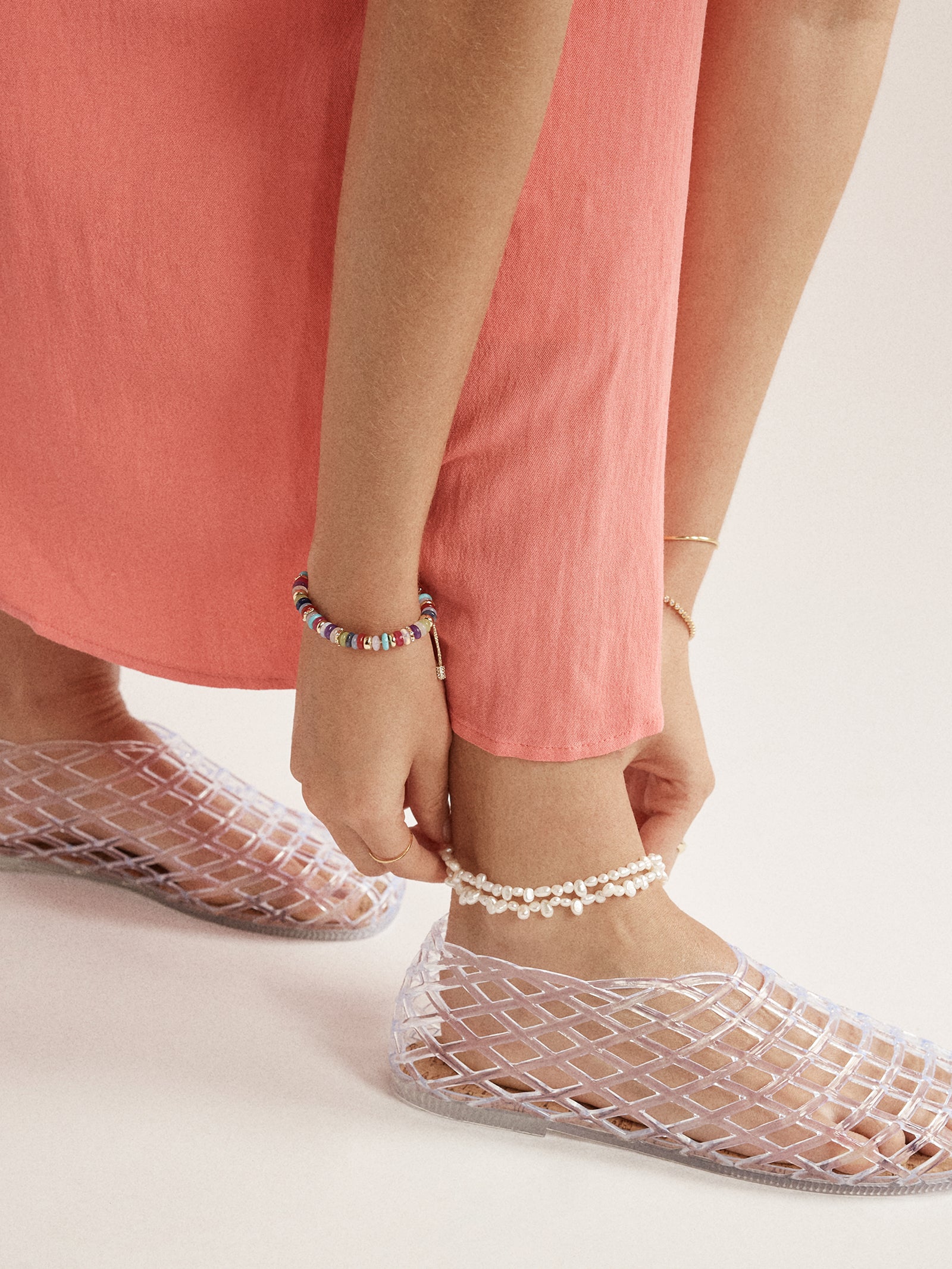 Teagan Pearl Layered Anklet - White - Image 2