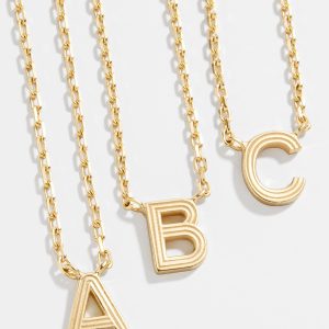 18K Gold Etched Initial Necklace - Gold
