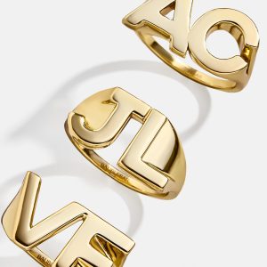 18K Gold Double Custom Initial Block Ring - 18K Gold