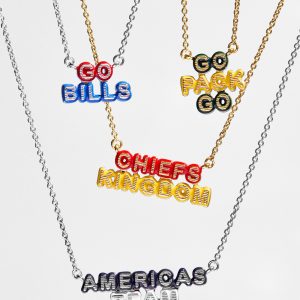 WEAR By Erin Andrews x BaubleBar Enamel Slogan Necklace - Green Bay Packers