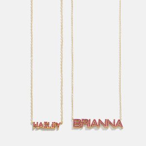 18K Gold Birthstone Custom Nameplate Necklace - Ruby