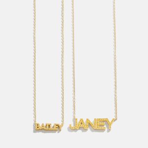 18K Gold Birthstone Custom Nameplate Necklace - Topaz