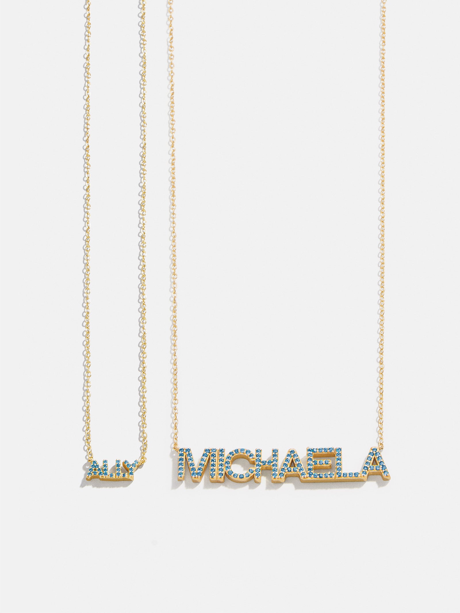 18K Gold Birthstone Custom Nameplate Necklace - Blue Zircon