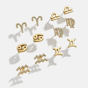 18K Gold Zodiac Earrings - 18K Gold. Pav?? Cubic Zirconia Stones