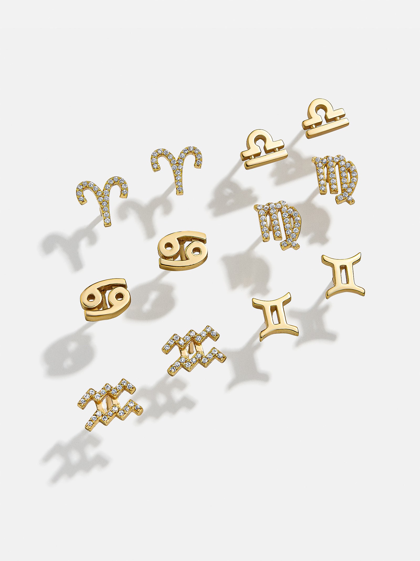 18K Gold Zodiac Earrings - 18K Gold. Pav?? Cubic Zirconia Stones